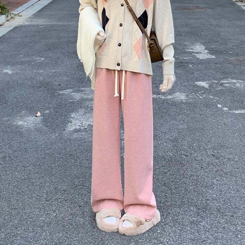 Fashion Thick Solid Casual Loose Wide Leg Pants Women Autumn and Winter High Waist Elegant Office Ladies Trousers Vintage Simple Straight Pants 25680