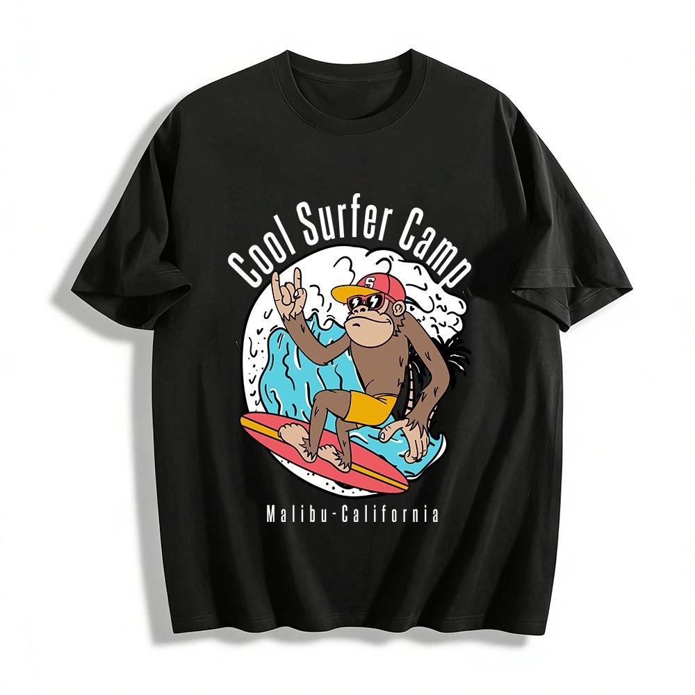 

Cool Surfing Monkey Graphic Tee Summer Vacation Casual Top For Men Women Pure cotton T-shirt 6XL