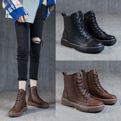 Botas Individuales Nuevas Botas de Mujer Botas Planas Talla Grande Suela Blanda Botas Retro Zapatos de Mujer