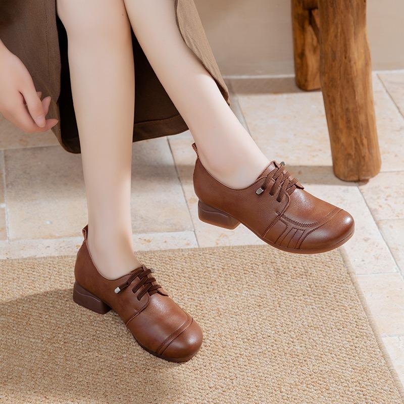 beef tendon sole mother shoes genuine leather autumn new middle-aged comfortable soft sole women's shoes versatile thick heel single shoes
