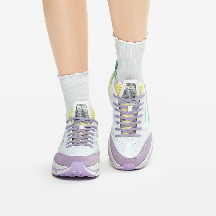 Fila Faux Suede Fabric Leather Fashion Pioneer Sports Comfortable Low-Top Lifestyle Casual Shoes Women Sneaker White Mallow-Purple F12W233113FWP