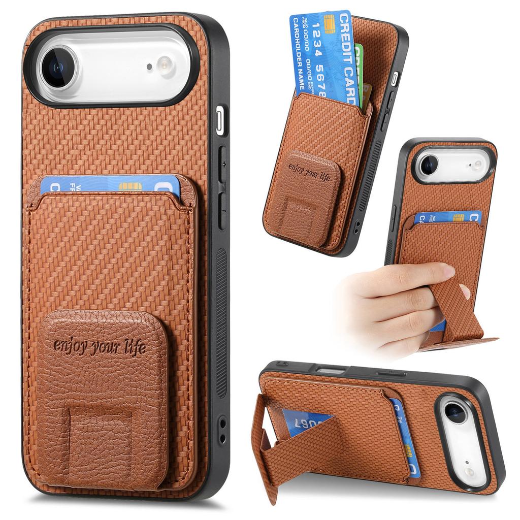 For iPhone Air Case Card Holder Carbon Fiber Texture Leather Coated TPU Phone Cover