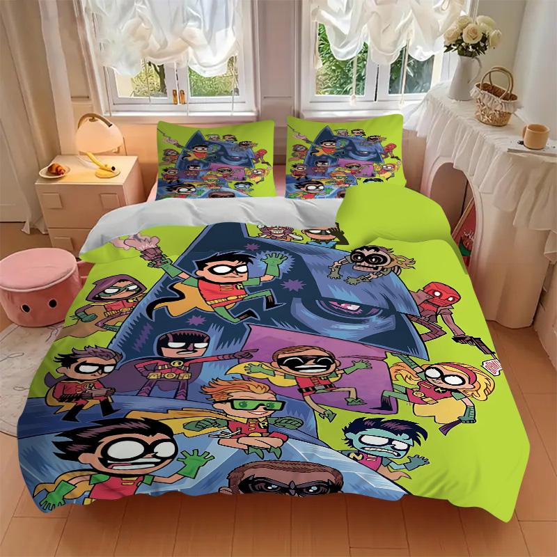 3pcs Teen Titans Go Bedding Set, Includes One Quilt Cover and Two Pillowcases, Bedroom and Guest Room Decoration. T72301128