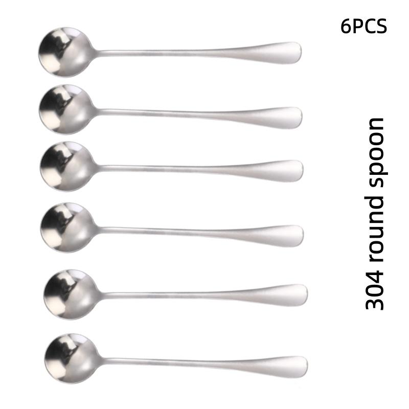 6PCS Stainless Steel Ice Cream Scoop Dessert Spoon Food Grade Milkshake Coffee Tea Candy Scoop Set Multipurpose Kitchen Utensils