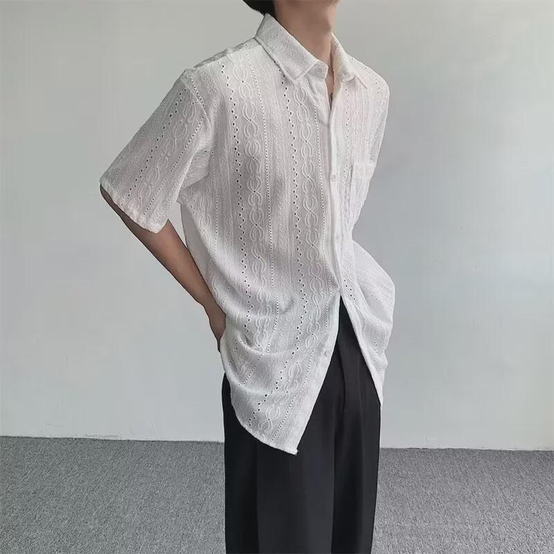 Retro Japanese Hollow Short-Sleeve Men's Casual Summer Shirt