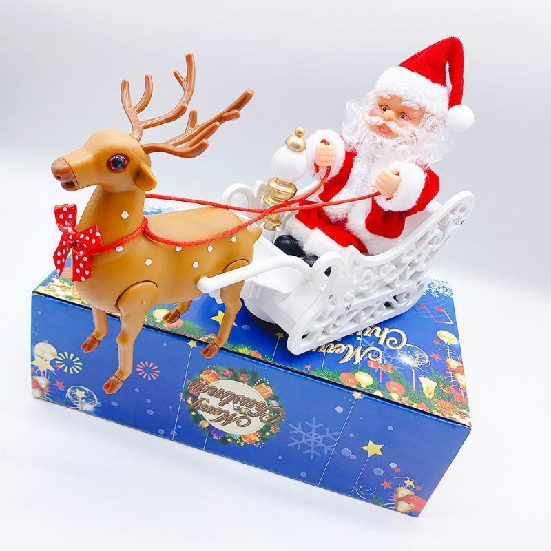 Electric Musical Animated Santa Claus Reindeer Sleigh Christmas Desktop Ornament Party Gifts For Children Xmas Decor