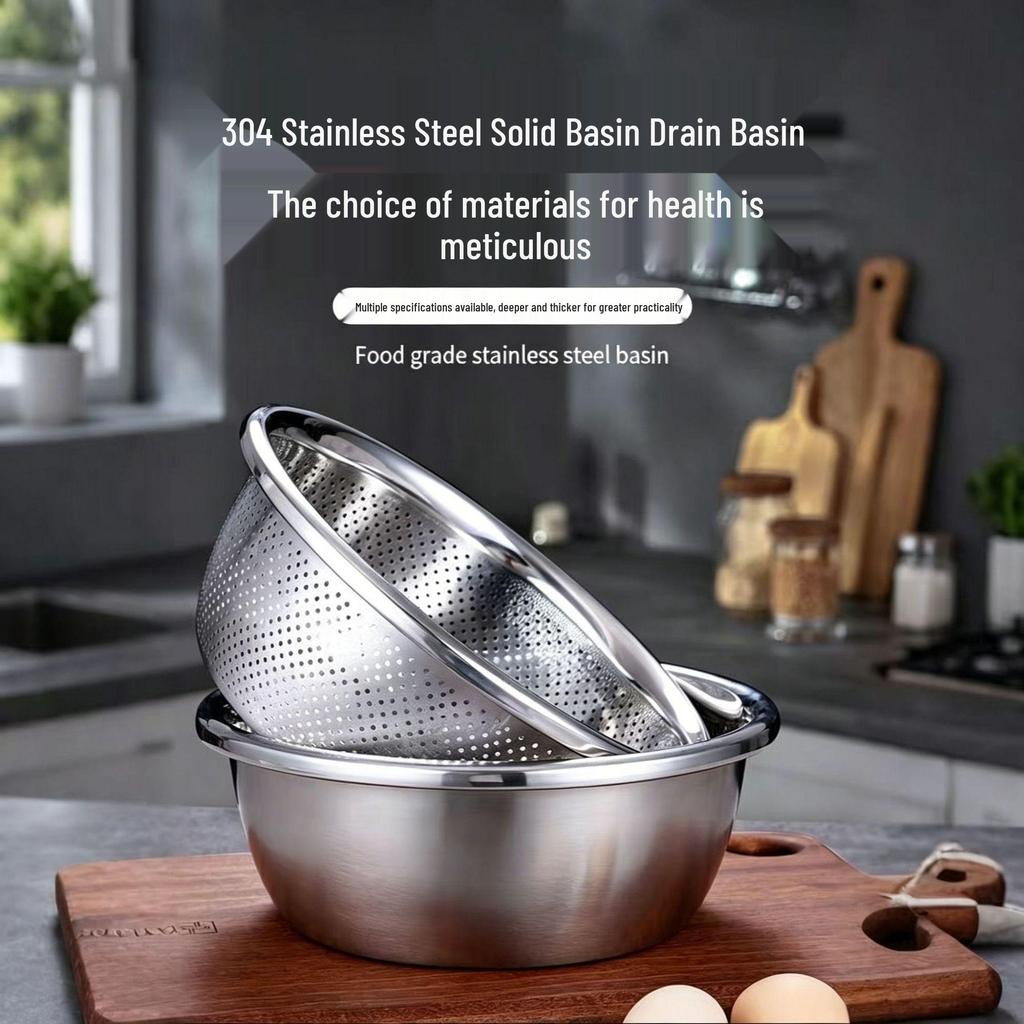 European Style 304 Stainless Steel Basin and Strainer: Vegetable Washing, Draining, Kitchen Rice Filter Basket