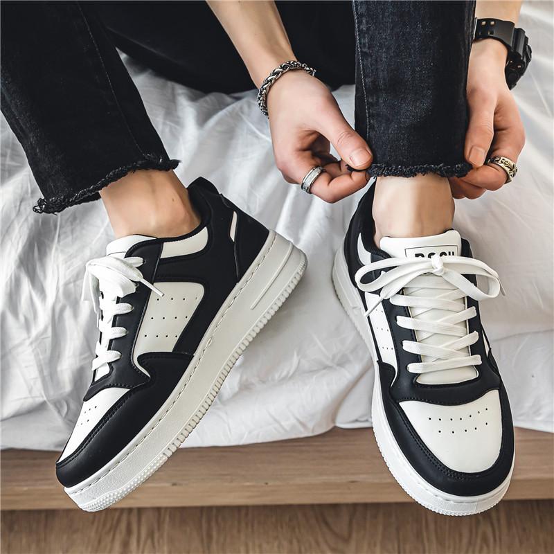 Men Outdoor Leather Shoes Flat Classic Casual Sports Shoes Lace Up Skateboard Board Shoe Walking Travel Leisure Running Sneakers