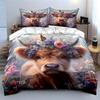Cute Cow with Flower Crown Bedding Duvet Cover Set  (1*Duvet Cover 2*Pillowcases, Without Duvet Insert)