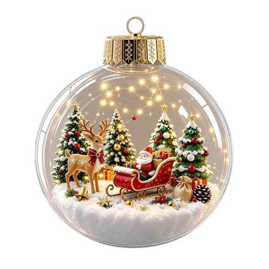 Glowing Tree Decorations Christmas Story Ornament, Mini Holiday Scene In Ball Hanging Decoration, Gift for Friends Light Up Acrylic Clear Pendant Xmas