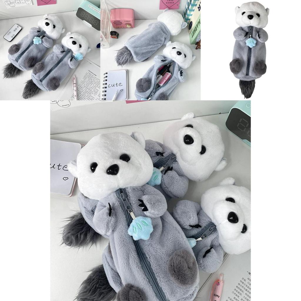 Cute Otter Plush Pencil Bag Functional Marine Animal Toy Case Portable School Storage
