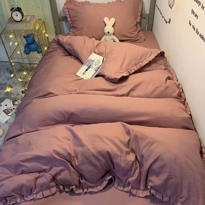 Simple Solid Color Single Bed Three-piece Quilt Cover Sheet Pillowcase College Wind Bedding Set