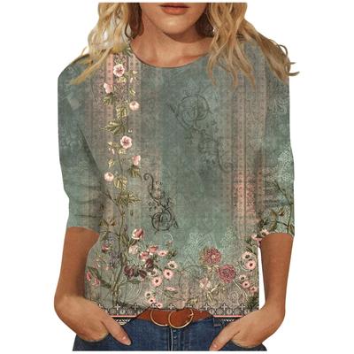 Floral Printed Blouse Oversized Women Casual O- Neck Shirt Retro Maxi Tops Bohemian Work Pullover Female Blusas