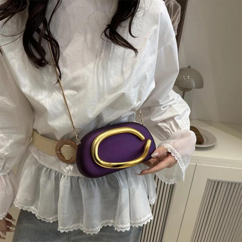 Gold Metal Closure Box Clutch Bag for Women Evening Wedding Party Cute Purse crossbody Bag purple green Metal handle Handbag