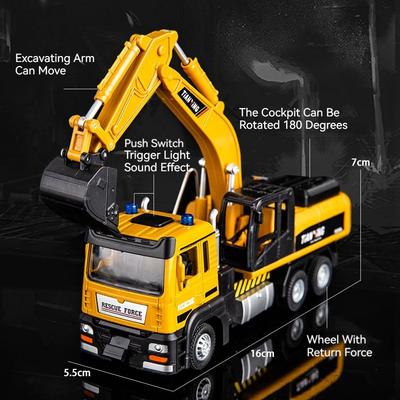 1/32 Excavator Cement Mixer Truck Model Toy Car Metal Die-cast Sound Light Pull Back Alloy Engineering Vehicles Models Kids Toys