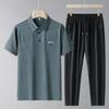 Ice Silk Polo Shirt & Short Sleeve Pants Men's Casual Sports Set for Middle-aged and Elderly