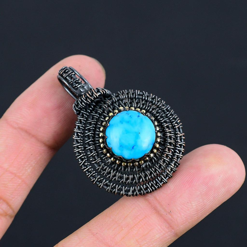 Gorgeous Turquoise Gemstone Copper Wire Wrap Handmade Jewelry Beauteous Pendant For Her
