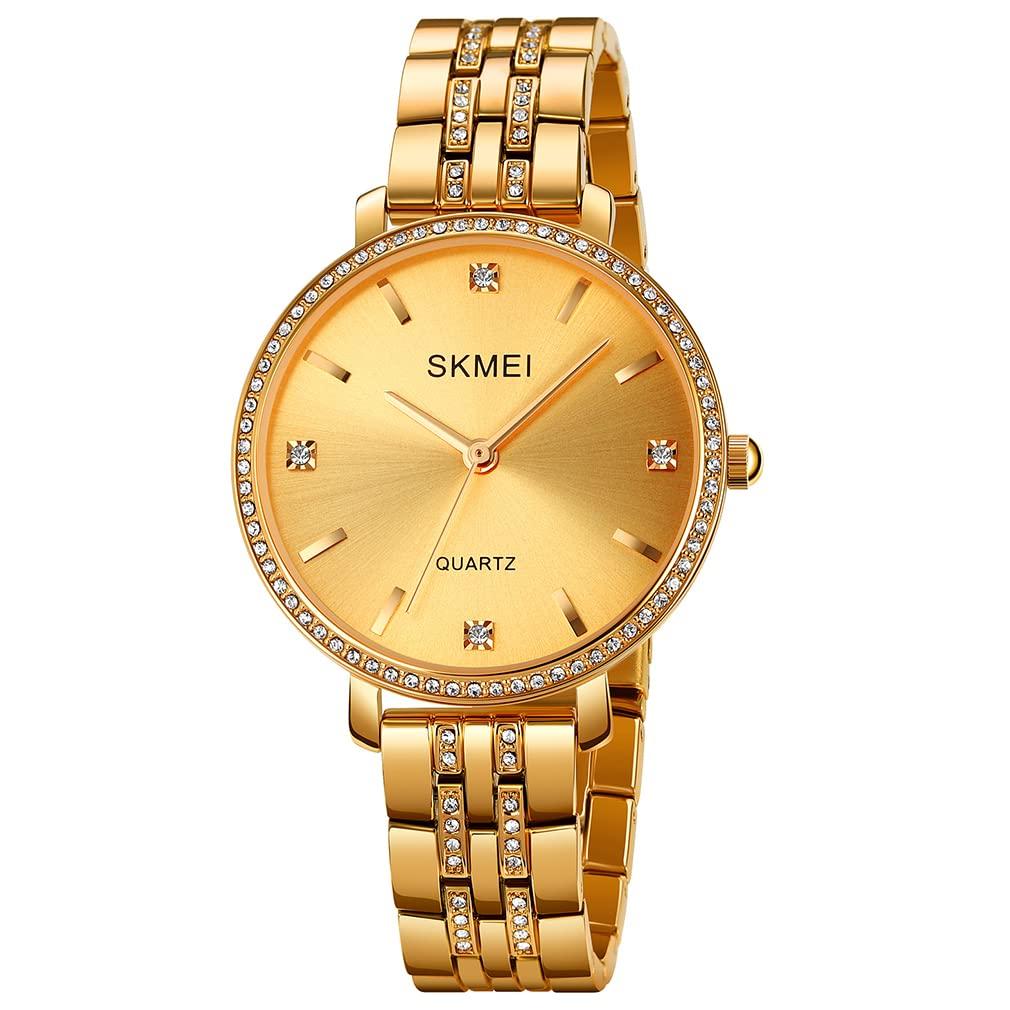 

Простые и стильные наручные часы с классическим и крупным золотым кварцевым корпусом из нержавеющей стали, идеально подходящие для бизнеса или в качестве роскошных женских часов с бриллиантами, дизайном и акцентами.