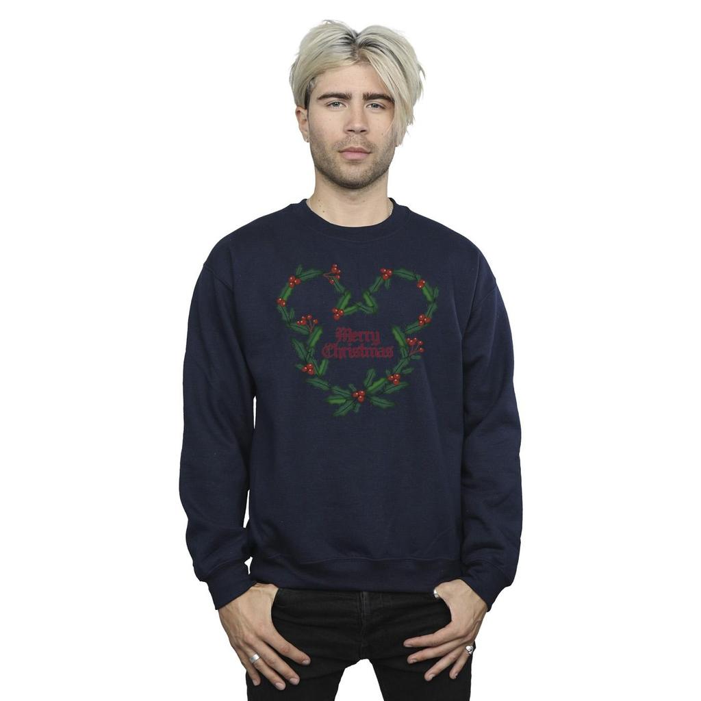 Disney Mens Mickey Mouse Merry Christmas Holly Sweatshirt