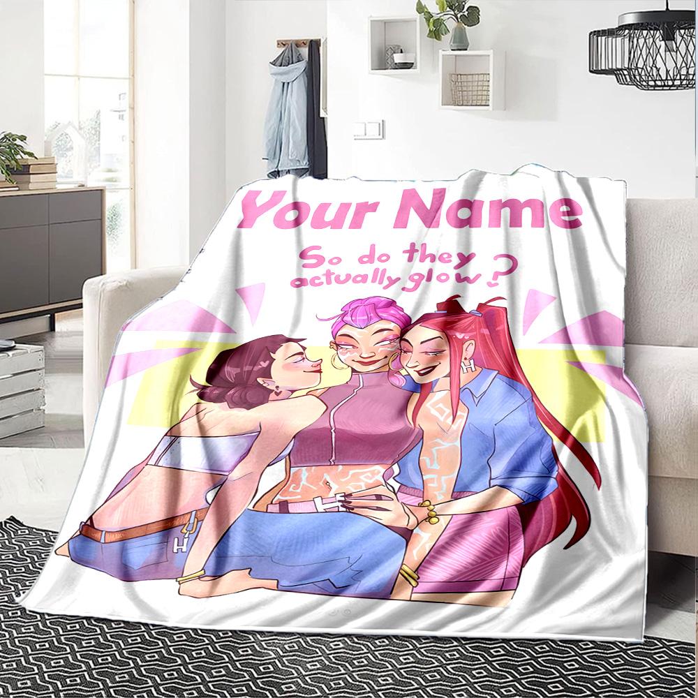Customizable KPop Demon Hunters51 Throw Blanket – Personalized Name, All-Season Cozy Snug Blanket, Machine Washable, Personalized Blanket