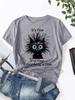 Womens Light Blue Casual Sleeve TShirt Its Fine Im Fine Everything Is Fine Sarcastic Cat Graphic Print Round Neck Summer