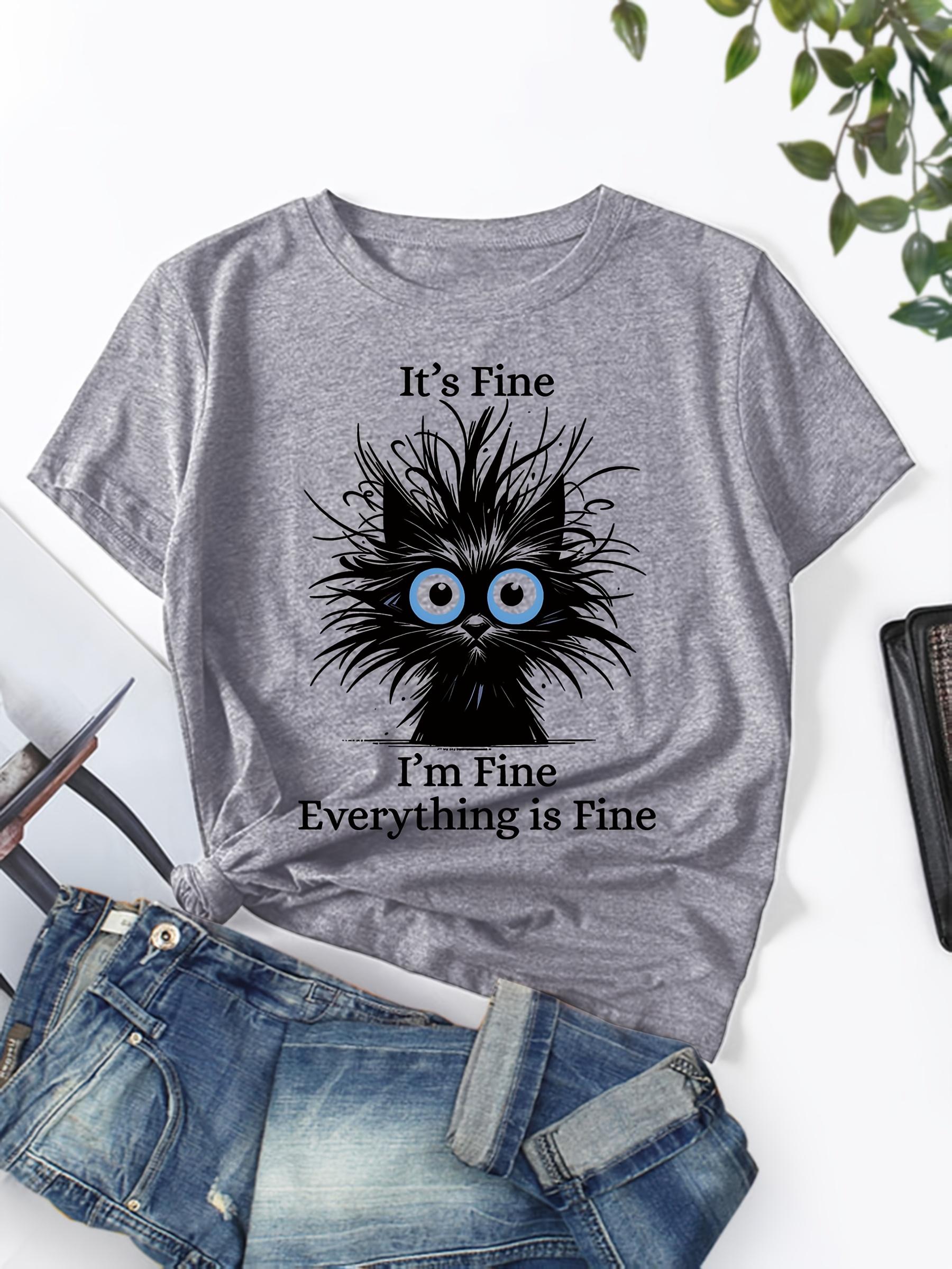 

Breathable Womens Funny Sarcastic Cat Graphic Tee Light Blue Casual Everyday Summer Short Sleeved Harajuku Streetwear Tops Tees S