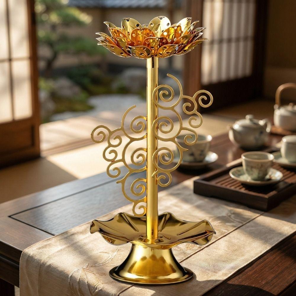 Retro Metal Lotus Lamp Zinc Zinc Alloy Butter Lamp Holder Gold Candle Holder  Meditation