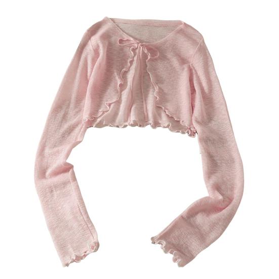 Sun Knit Cardigan for Women Tie Front Long Sleeve Sheer Mesh Beach