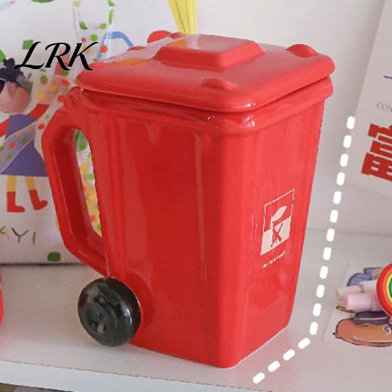 Mini Recycling Bin Mug Funny Trash Ceramic with Lid, Novelty Garbage Can Drinking Tea Cup Handle, Coffee Mug, Gag Gifts for Coworkers, Office