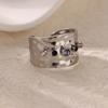 Geometric Zircon Chunky Wide Rings for Women Stainless Steel Gold Color Adjustable Ring Aesthetic Wedding Fashion Jewelry Gift