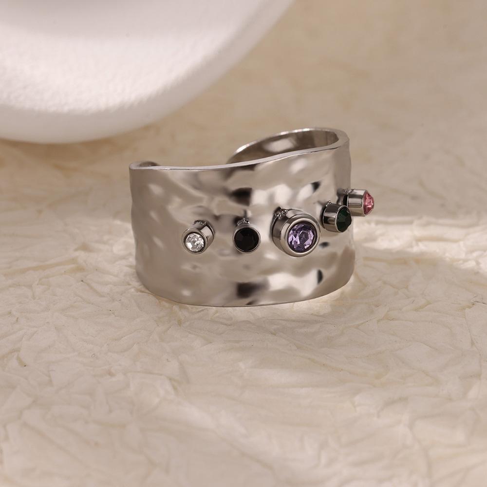 Geometric Zircon Chunky Wide Rings for Women Stainless Steel Gold Color Adjustable Ring Aesthetic Wedding Fashion Jewelry Gift