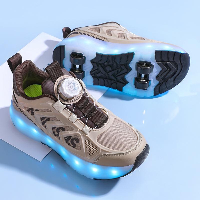 Kids Lights Sports Shoes Rubbing Shoes Charging and Disassembling Four Wheels Slide Shoes LED Kids Glowing Sneakers