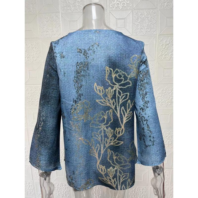 Spring Summer V-neck Printing Fashion Women Blouse New Casual Loose Irregular Top T-shirt Large Size Simple Elegant Office Shirt Women's Clothing