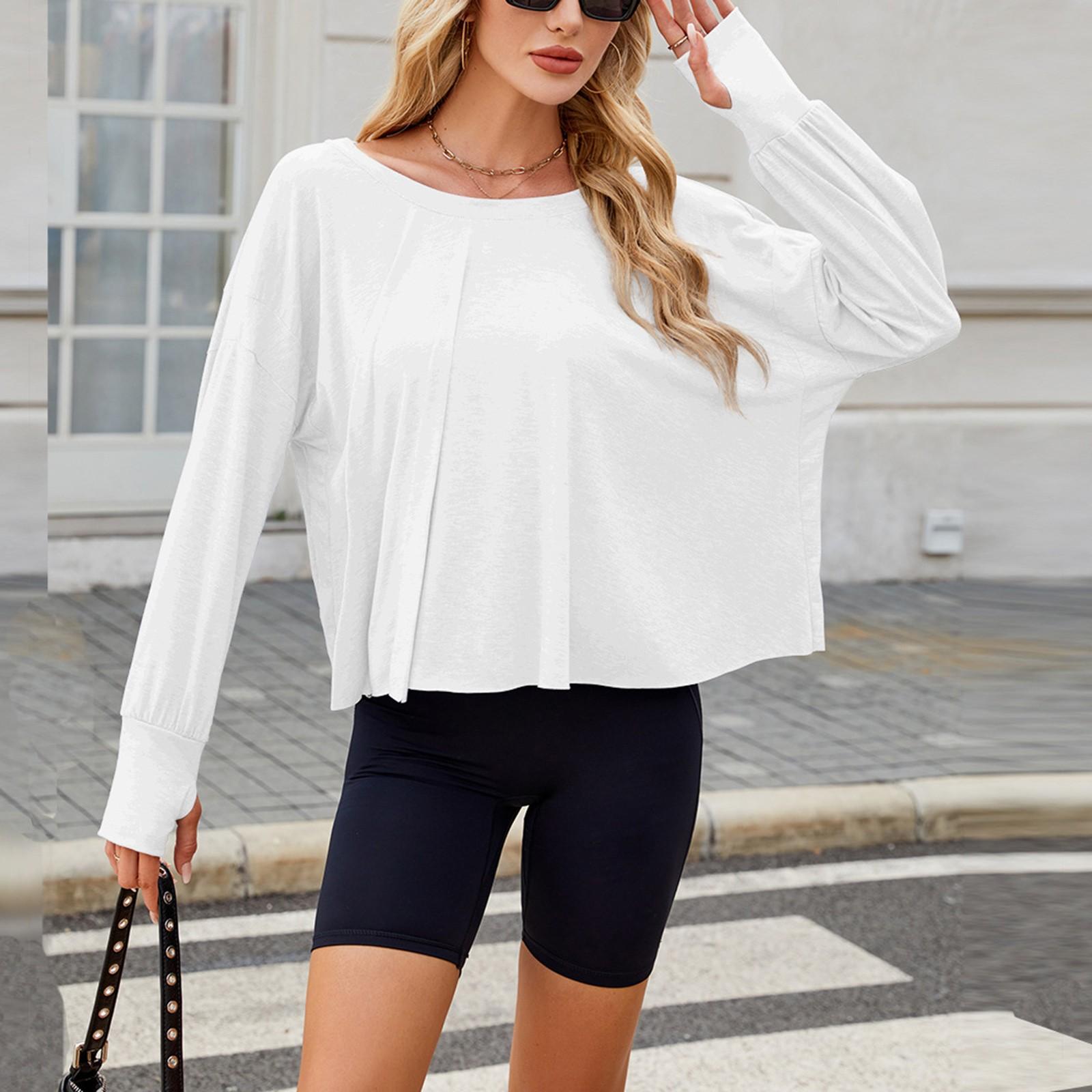 

Весна и лето новая однотонная блузка для отдыха и спорта свободная с длинным рукавом для йоги для женщин L бежевый