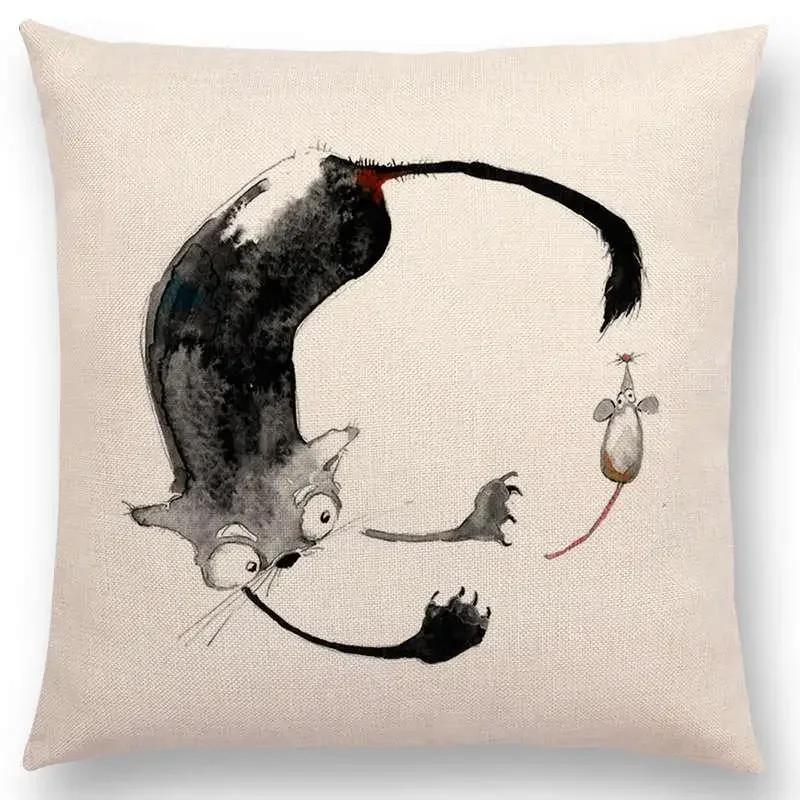 Lustige Cartoon Schurken Tiere Sofa Kissenbezug Eichhörnchen Hase Maus Flamingo Fuchs Hund Eule Vogel Tom und Jerry Kissenbezug
