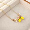 Real Gold Electroplated Diamond-Encrusted Lemon Necklace Light Luxury Fashion Niche Personality Small Fresh Drop Glaze Flower Jewelry Women
