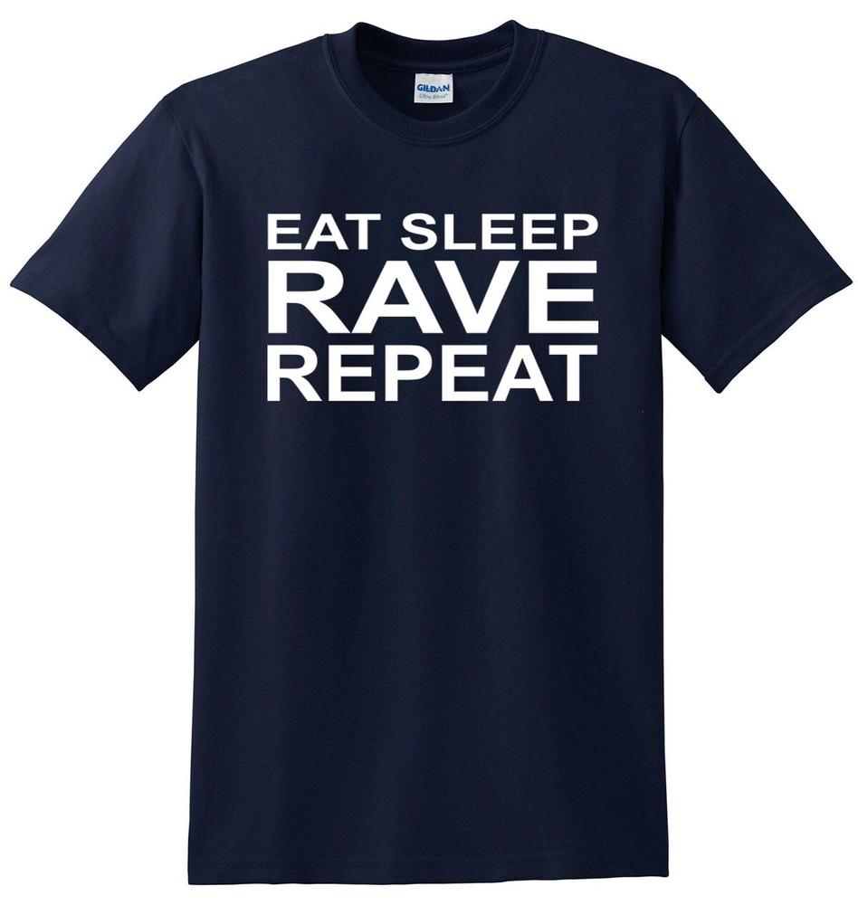 EAT SLEEP RAVE REPEAT Maglietta S5XL Techno Anni '80 '90 Festival Musica Danza Acid Top