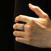 Yintai Fei Thai Silver Feather Cross Black Zirconium Pinky Ring for Men