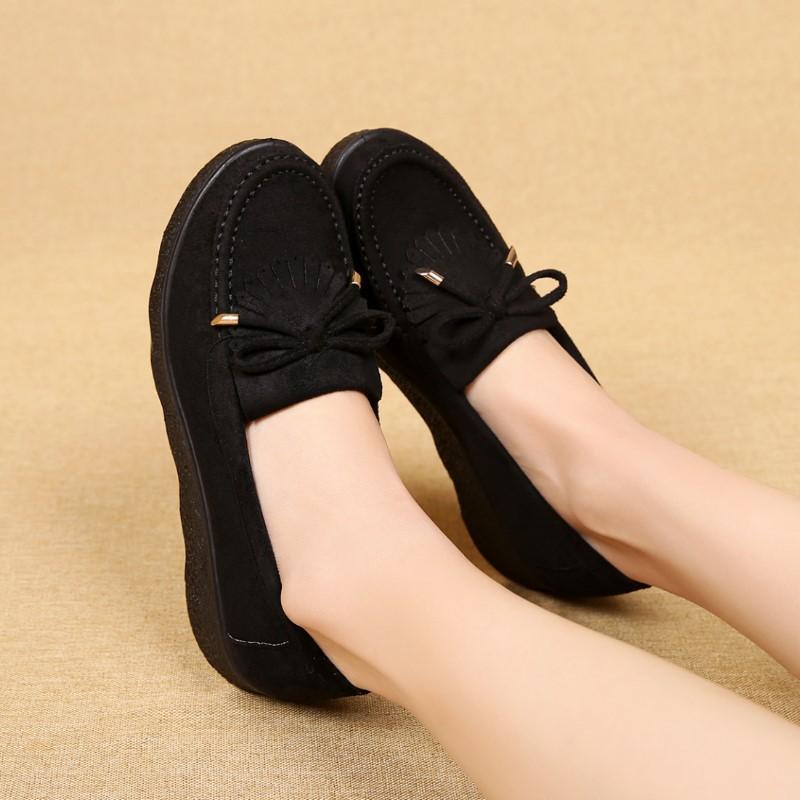 Spring and Autumn New Old Beijing Cloth Shoes Women's Single Shoes Platform Muffin Mom Shoes Versatile Doudou Shoes Black Work Shoes Women