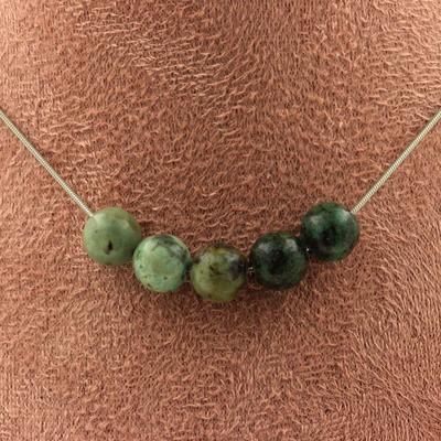 Stones and Minerals. Necklace 5 Beads African Turquoise 8 Mm Stainless Steel Chain Necklace for Women, Men. Custom Size