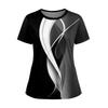 Women's Fashionable Printed Round Neck Pocket Short Sleeved Shirt With Slit Hem Uniform And Worker's Top