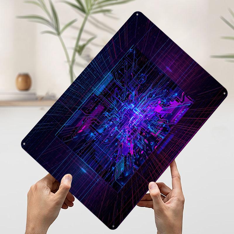 Cyberpunk Circuit Board Abstract Tin Plaque Poster Customized Wall Art Retro Vintage Metal Signs for Man Cave Decoration Gaming