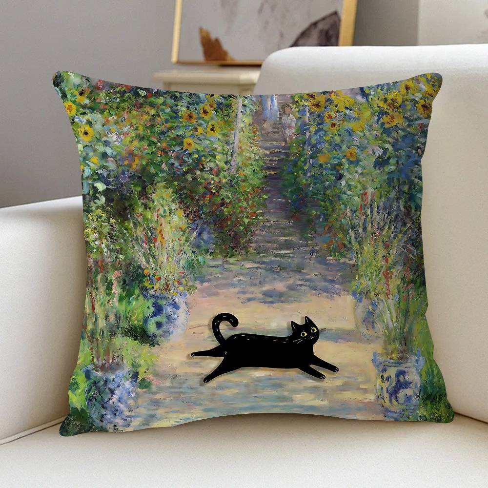 Claude Monet Classic Art Collection Cat Cushion Cover 30x50 Polyester Sofa Cushions Decorative Pillows Decoration Pillowcover