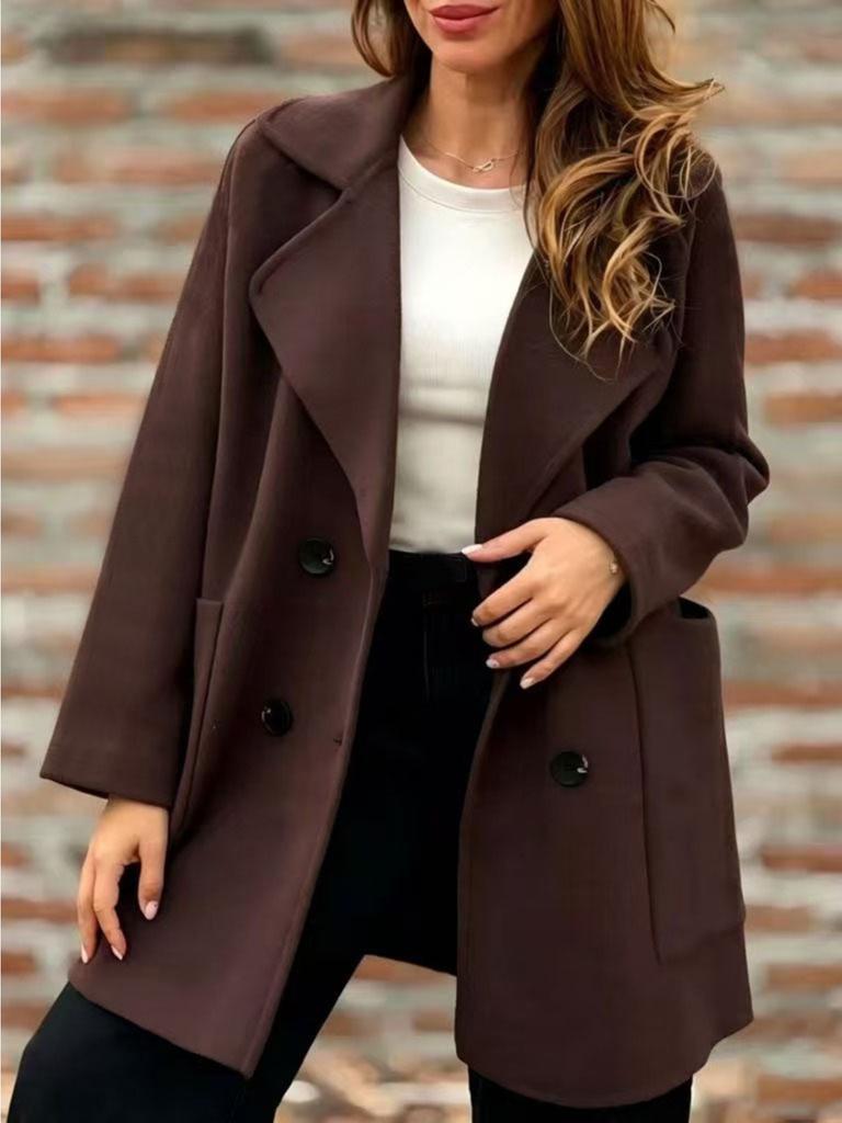 Turndown Collar Trench Women Coat Windbreaker Fitted Clothes Femme Loose Cloak Woolen Double-breasted Coat Outwear