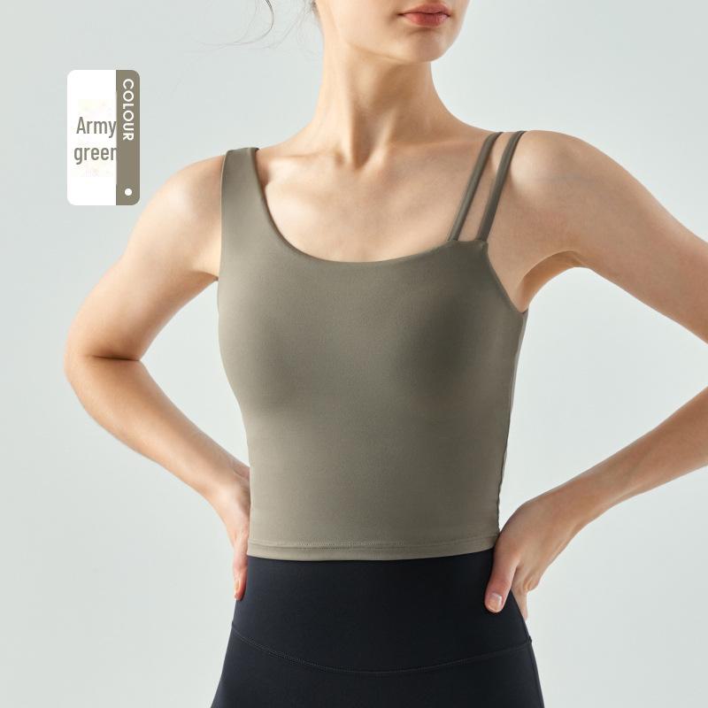 Women's Slim Fit Yoga Vest with Water Drop Cup – Supportive and Stylish Solid Color Fitness Wear