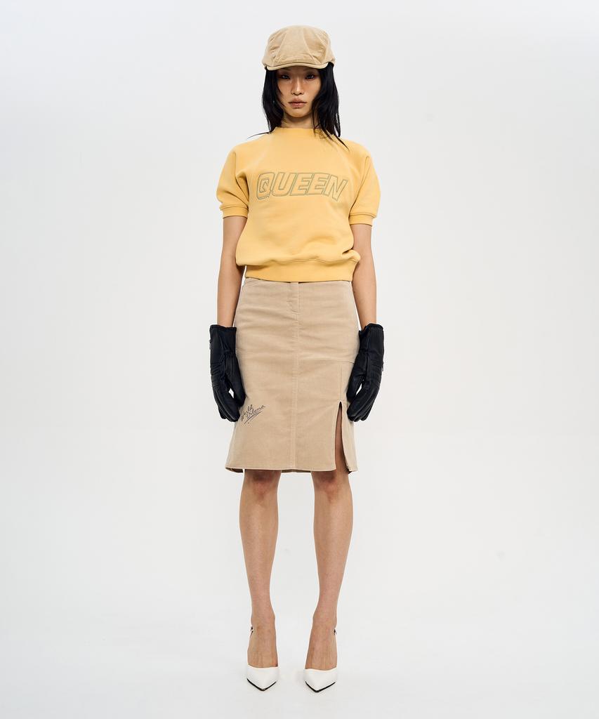 Woldeudillema Slit Corduroy Pencil Skirts (Beige)