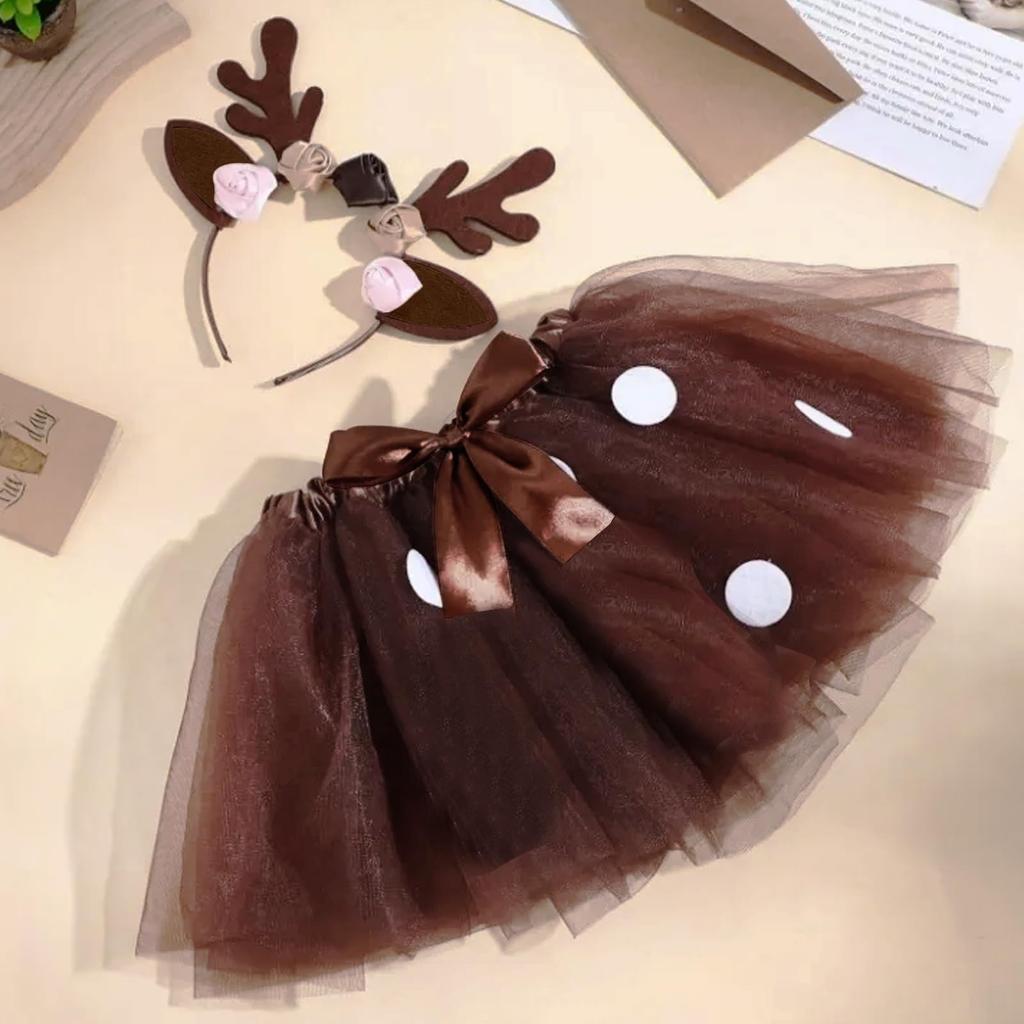 Bao Core Christmas Cosplay Costume Set for Includes Tulle Skirt and Reindeer Cute Princess Witch Stage Christmas Party Elementary Stage Ages Girls,