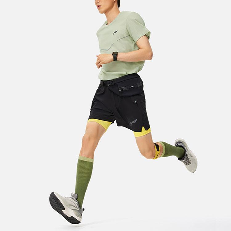 Li Ning Running Series Solid Color Logo Quick-Dry Breathable Round Neck Short Sleeve T-Shirt Men Tops Desert-Green ATSU511-2