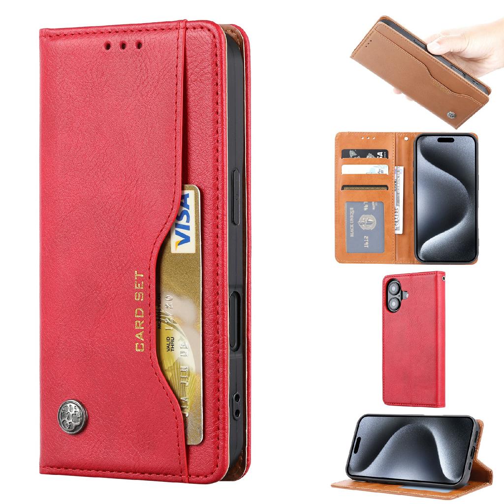 For iPhone 16 Plus Cell Phone Case Magnetic Closing PU Leather Stand Cover