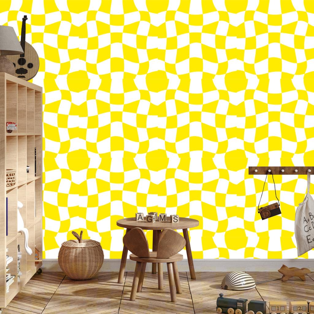 Wallpaper Casual Checkerboard Yellow for Living Room and Bedroom 50x1000